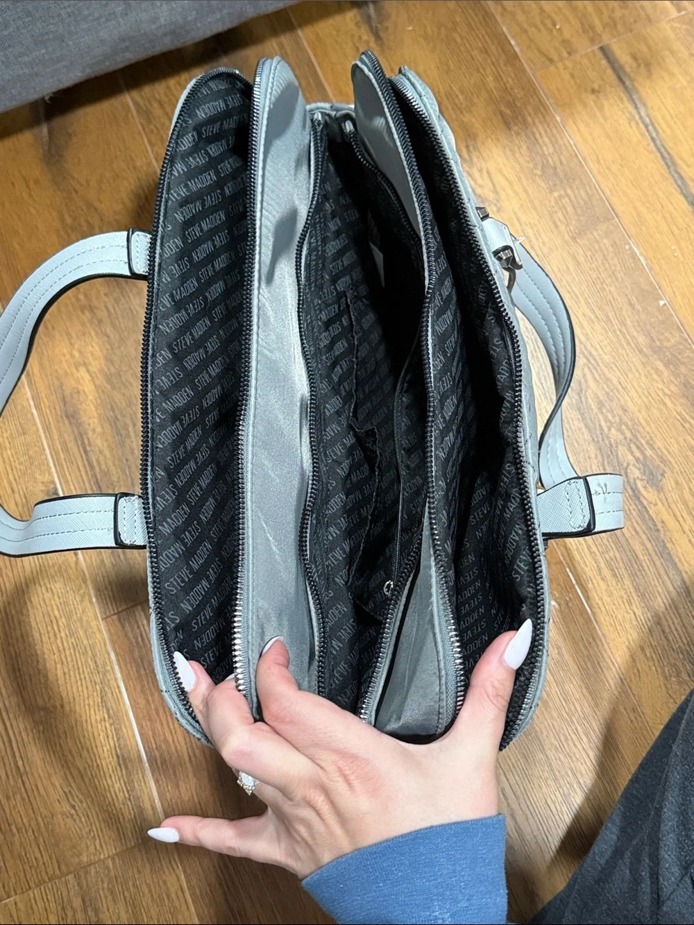 Steve Madden Quilted Light Gray Laptop Tote